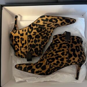 Veronica Beard Leopard Print Calf Hair Ankle Boots